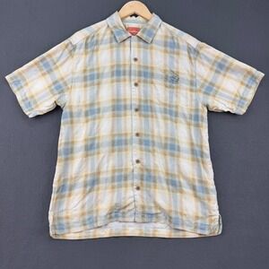 Tommy Bahama Blue and Tan Plaid Casual Button Down Shirt